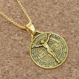 Gold Jesus Crucifix Saint Benedict Medal Pendant Necklace 24"