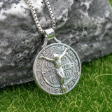 Gold Jesus Crucifix Saint Benedict Medal Pendant Necklace 24"