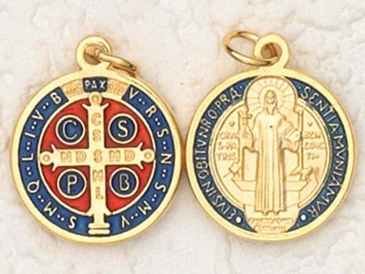 St. Benedict Dark Blue Enamel Gold Finish Medal
