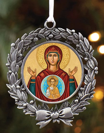 Our Lady of the Sign Pewter Tree Ornament