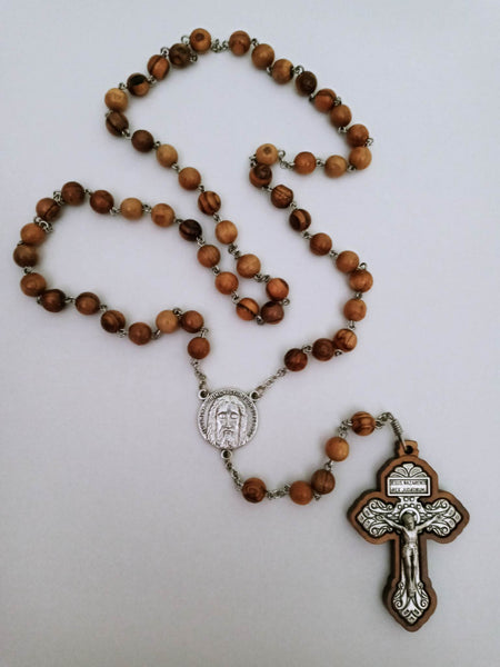 Wood Beads Holy Face Center Pardon Crucifix Rosary