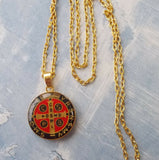 Gold & Black Saint Benedict Medal Pendant Necklace 24"
