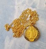 Gold & Black Saint Benedict Medal Pendant Necklace 24"