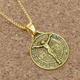 Gold Jesus Crucifix Saint Benedict Medal Pendant Necklace 24"