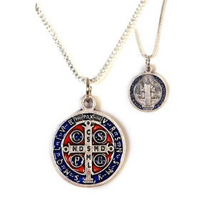 St. Benedict Blue & Silver Enamel Medal & Chain